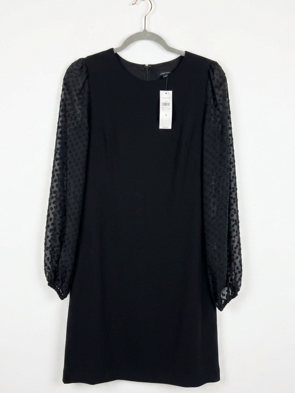 Ann Taylor Sz. 2 cocktail dress with black lantern sheer swiss dot sleeves.